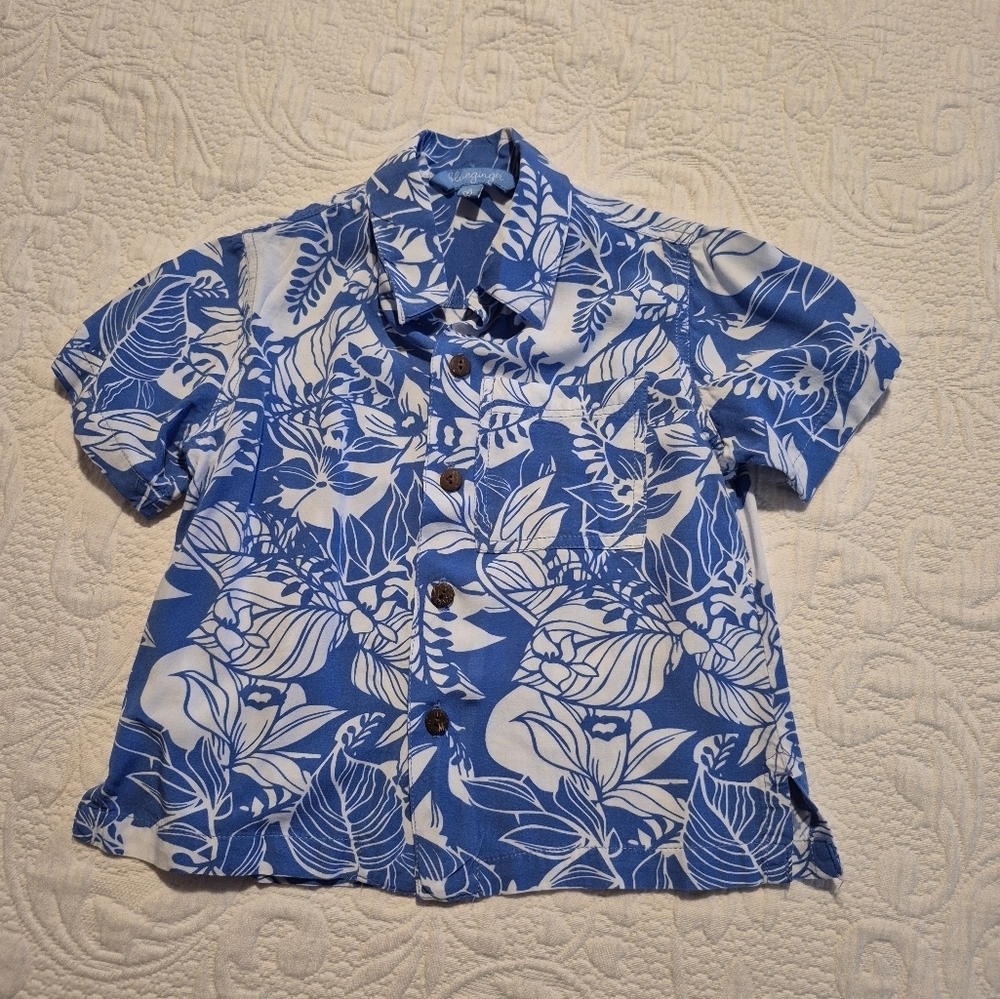 Blue Ginger boys size 2 Hawaiian designs button up short sleeve shirt VGUC